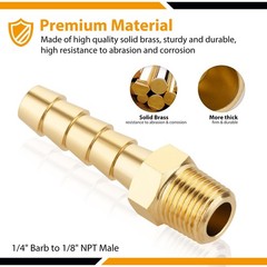 KOOTANS 4pcs Brass Hose Barb Fittings 1/4″ Hose Barb to 1/8 NPT Male Thread Air