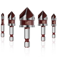 5PCS Countersink Drill Bit Set, 1/4″ Hex Shank 1/4”, 3/8”, 1/2”, 5/8”, 3/4”