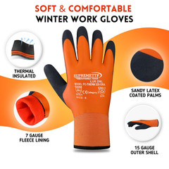 2 PAIR ORANGE Coated Waterproof Thermal Insulated Warm Winter WORK GLOVES S-2XL