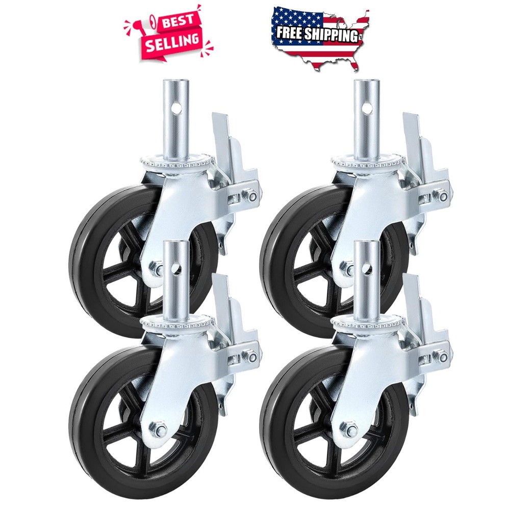 8 Inch Swivel Caster Wheels Dual Lock Plate Mount Heavy Duty 1100lbs Each 4 Pack