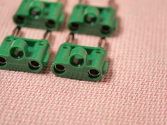 Four Pomona MDP Stackable Double Banana Plug with Cable Guide 4 Pack Green