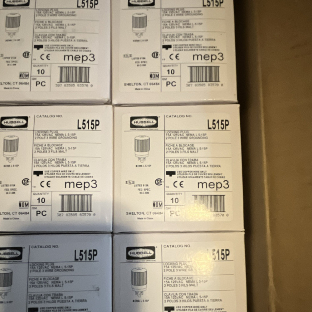 Hubbell Locking Plug NEMA L5-15P 15A 125V (Qty: 20 – 10 male 10 female)
