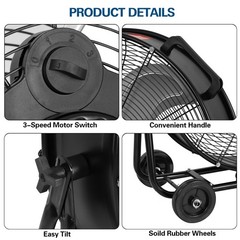 BILT HARD 24″ 8100 CFM High Velocity Industrial Drum Fan, 24 Inch, Black