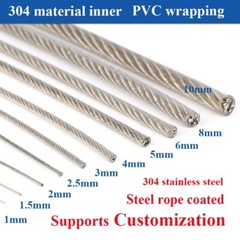 304 Stainless Steel 7*7 & 7*19 Clear PVC Plastic Coated Wire Rope Dia 0.6mm~12mm