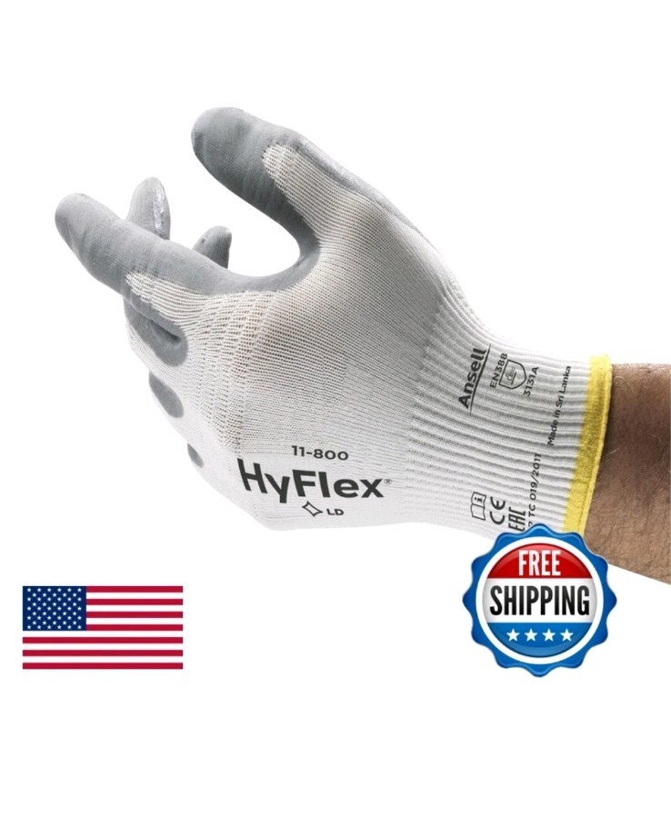 Ansell Hyflex Gloves Gray/White Pair Medium #8 Lot of 24