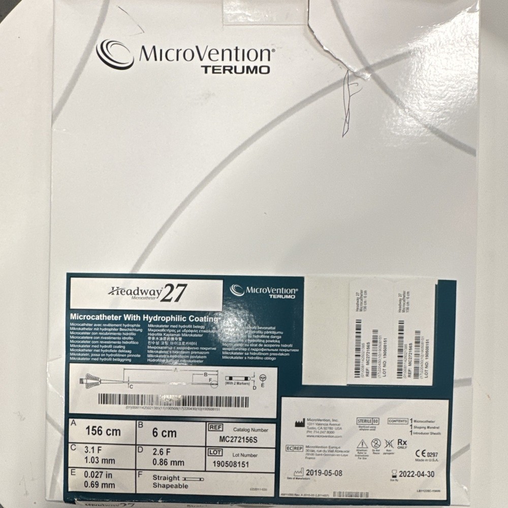 TERUMO MICROVENTION HEADWAY 27 MICROCATHETER WITH HYDROPHILIC (Expired) AS is