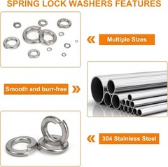 376Pcs SAE Spring Lock Washer Assortment Kit 304 Stainless 4#-3/4″ | 12 sizes