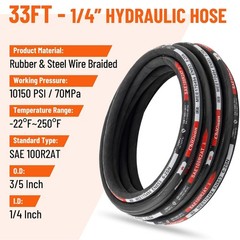 33FT 1/4″ Hydraulic Hose w/ 16 Fittings (JIC Female & NPTF Male & JIC Female 90°