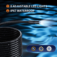 1080P HD Borescope Camera, IP67 Waterproof Endoscope with 8 Adjustable LED Light