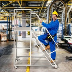 6 Step Rolling Ladder for Industrial & Warehouse w/ Handrails & 4 Lockable Wheel