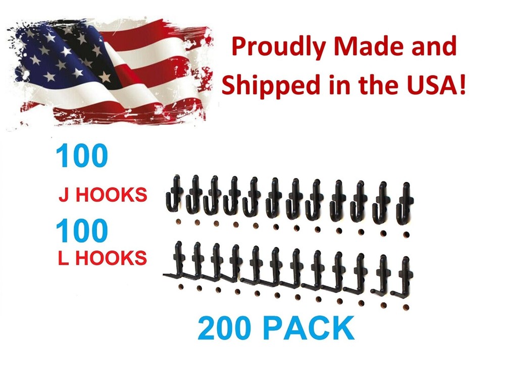 Plastic Black J & L Style Pegboard Hooks Kit – 200 Pack PEGBOARD NOT INCLUDED