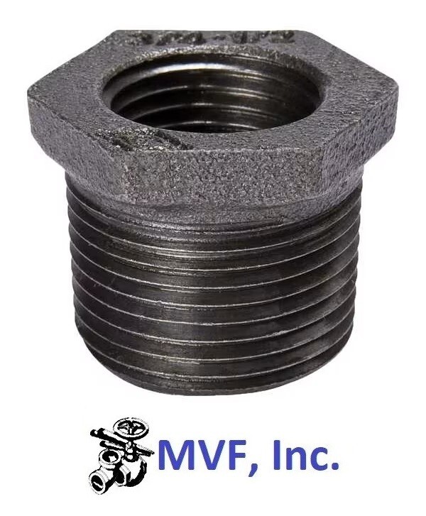 1-1/2″ MNPT x 1″ FNPT Hex Reducing Bushing Black Malleable Iron MI12080641BMI