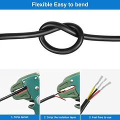 22 Gauge 3 Conductor Electrical Wire, 33FT 2464 22AWG 3 Wire Cable Black PVC …