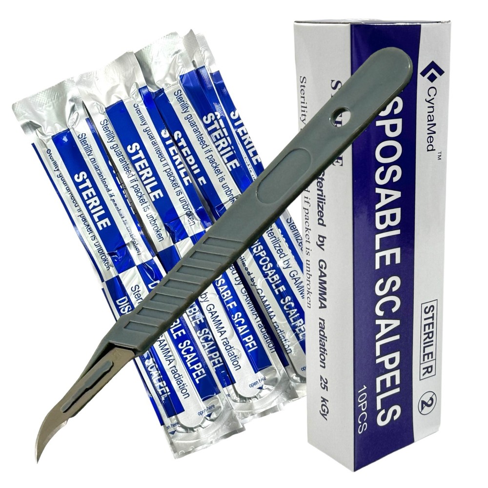 Box of 10 Plastic Disposable Scalpel #12B Podiatry, Dermaplaning Sterile Scalpel