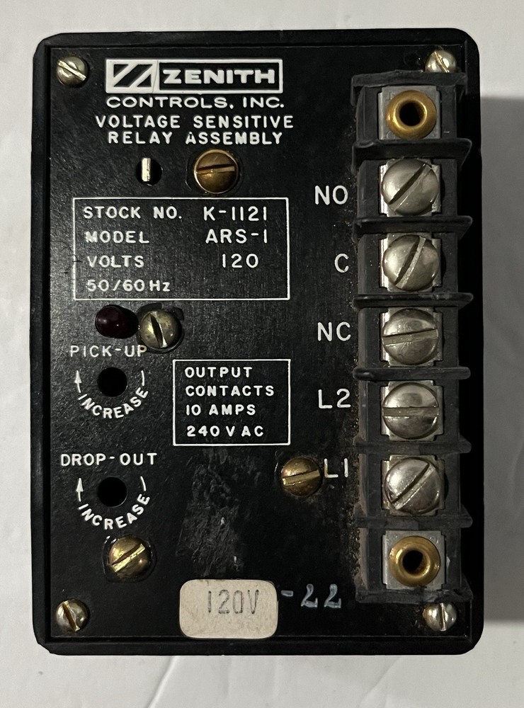 Zenith Controls K-1121 Voltage Sensitive Relay Assembly 10 Amps 240 VAC ARS-1