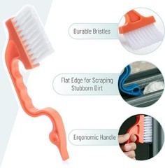 Window Track Cleaning Brush with Ergonomic Handle nd Built-in Scraper, 2 Pack