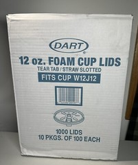 DART 12 OZ FOAM CUP LIDS TRANSLUCENT 1000 CT New Fits W12J12 cups
