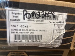 1/4-20 Zinc Plated Steel Carriage Bolts, Grade A, Available in 8″ long