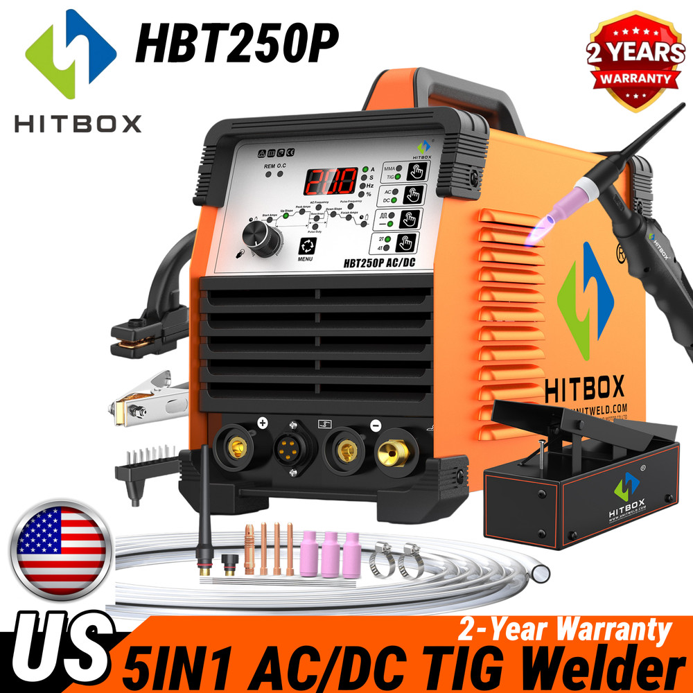 HITBOX 200A 220V Aluminum TIG Welder AC/DC Pulse HF MMA/Stick Tig Welder IGBT US
