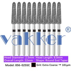 Vakker Dental Round End Taper FG Diamond Bur 856-025SC Super Coarse 10/pk