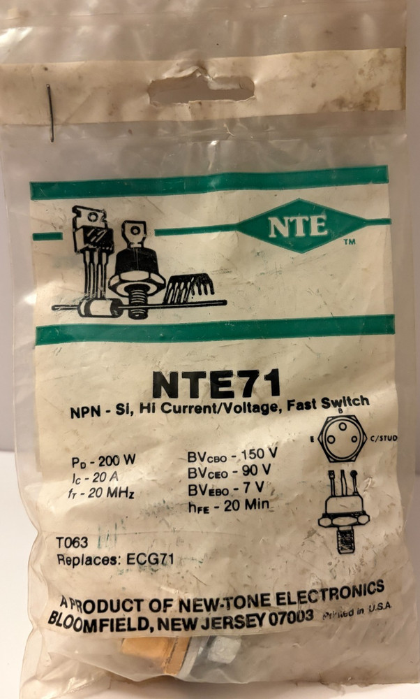 NTE71 NPN Hi Current Transistor TO-63 Like ECG72