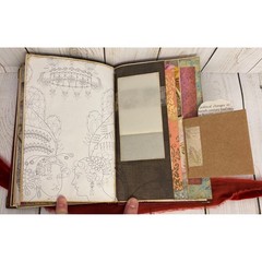 Handmade Regency Victorian Junk Journal Memory Keeper Red Gold Velvet Ribbon Tie
