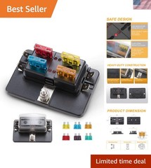 Heavy Duty 4-Way Fuse Block Holder with LED Indicator & 12 Blade Fuses Included