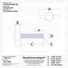 1/4″-20 x 2-1/2″ Thumb Screw Stainless Steel – Red Tee / Wing Knob – USA