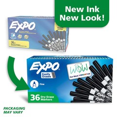 EXPO Dry Erase Markers Low Odor Ink Black, Fine Tip Vibrant Ink – 36 Count