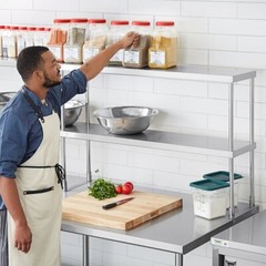 12″W x 96″D x 32″H Stainless Steel Double Deck Overshelf For Work Prep Tables