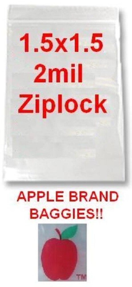 1000 APPLE BRAND BAGS 1.5×1.5 2mil CLEAR ZIPLOCK 1,000 baggies 1.5″x1.5″ 1515 15
