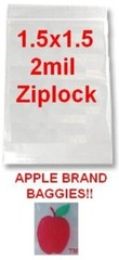 1000 APPLE BRAND BAGS 1.5×1.5 2mil CLEAR ZIPLOCK 1,000 baggies 1.5″x1.5″ 1515 15