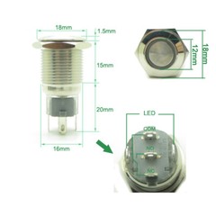 Waterproof Metal Push Button Switch LED Ring Halo Light 16mm 12V 24V +Connector