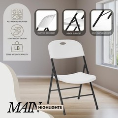 2-Pack Heavy Duty Plastic Folding Chair, 450 lbs Capacity Foldable Chairs