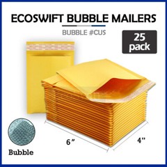 25 #0000 4 x 6 ECOSWIFT SMALL SELF SEAL KRAFT BUBBLE MAILERS PADDED ENVELOPES