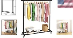 Metal Clothing Rack Adjustable Freestanding Garment Organizer with Wheels Black