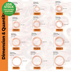 325 PCS Copper Metric Sealing Crush Washers Assortment 10 Sizes M5 M6 M8 M10