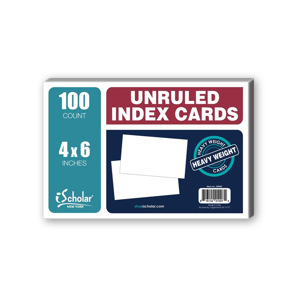 100 PCS Index Cards White Unruled 4×6 Inch Office School Supplies 04602