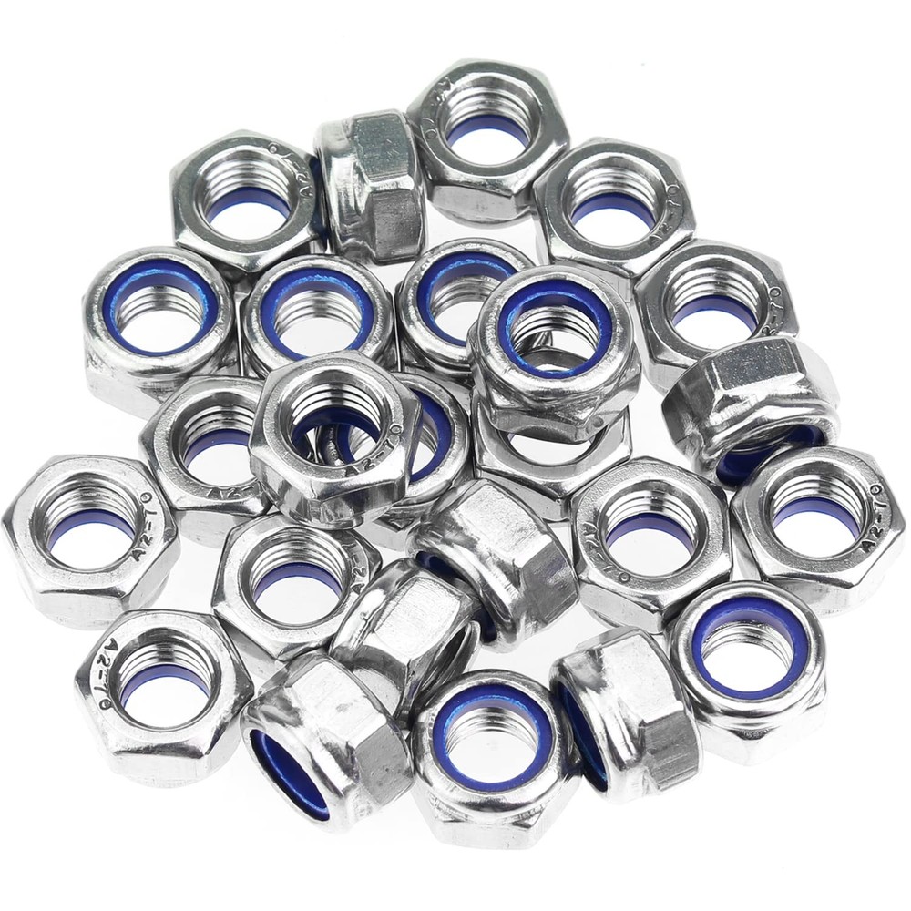 10 Pieces M12 x 1.75mm Nylon Insert Hex Lock Nuts, 304 Stainless Steel (18-8)…