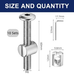 M6 x 60mm Flat Head Socket Head Screw Furniture Bolts and Barrel Nuts, with A…