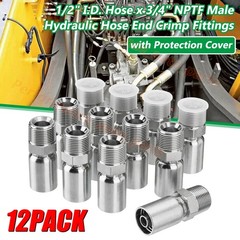 12 Pack 1/2″ NPTF Hydraulic Hose End Fittings, 1/2″ I.D. Hose x 3/4″ NPTF Male