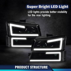 LED DRL Headlight Assembly Compatible with Chevy Silverado 1500 2500 3500 HD
