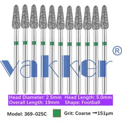 50pc Vakker Dental Diamond Burs Pointed Football Bits Super Fine Medium Coarse