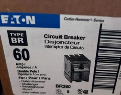 BOX OF 5 – EATON 60 AMP 2 POLE BREAKERS BR260