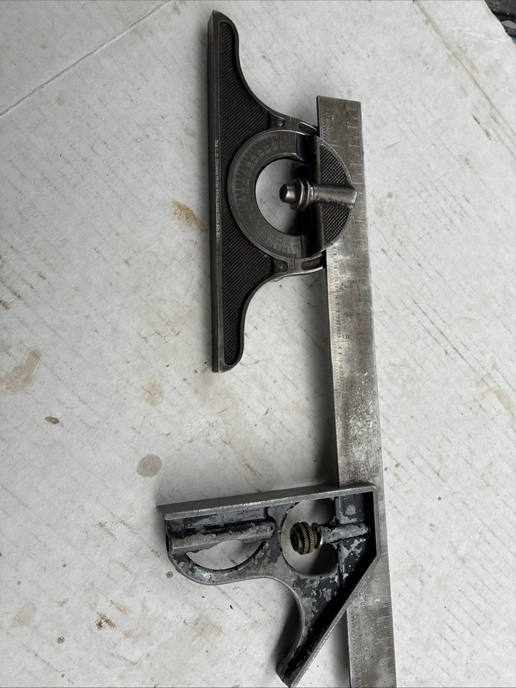 L.S. Starrett Co.No.12 Combination Square with Protractor W/Standard&Metric Rule