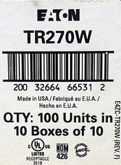 Eaton TR270W White Standard Duplex Receptacles 15A-125V QTY 100