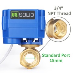 U.S. Solid 3/4″ NPT Motorized Ball Valve N/C 9V 12V 24V AC/DC 2-Wire Brass