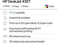 HP DeskJet 4327 Wireless All-in-One Color Inkjet Printer, Scanner, Copier, 6 Mon