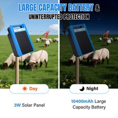 ATMOREA 0.2J Solar Power Fence Charger 3W 8KV Electric Fence Energizer 2-3 Miles