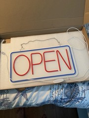 LED OPEN Illuminated Hanging Sign, Red Plastic Horizontal Window Display w/ Cord